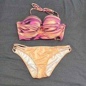 Victoria’s Secret bikini, top is a 36D (strapless option) and bottoms are M